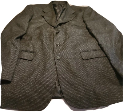 Abrigo deportivo Cross para hombre talla 52R traje chaqueta blazer negro plateado a rayas Foto 1 de 4