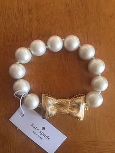 Kate Spade All Wrapped Up PearlsBracelet Cream/gold Bow NWT Free Shipping - Picture 1 of 8