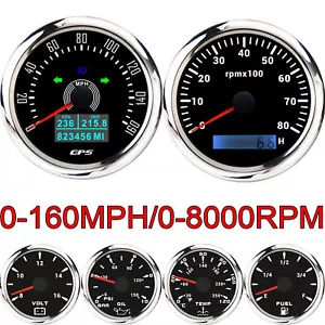 6 Gauge Set 85mm GPS Speedometer 160MPH Tachometer 0-8000RPM for Boat Car Truck - Picture 1 of 21