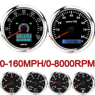 6 Gauge Set 85mm GPS Speedometer 160MPH Tachometer 0-8000RPM for Boat Car Truck  - Image 1 of 4