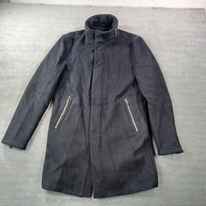 Cappotto lana uomo John Varvatos 46 nero lana lungo pea coat full zip cappuccio nascosto - Foto 1 di 10