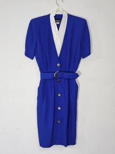 Vintage 90er Roberts Midi Länge Knopfleiste Kleid Damen 5/6 rot blau - Bild 1 von 12