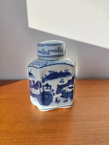 Teedose China Blau weiß Keramik Porzellan handbedgemacht Antik Höhe 16 cm - Bild 1 von 9
