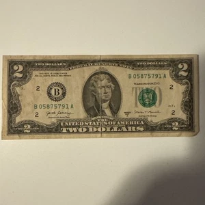 2 DOLLAR BILL 2017 Series A printed RARE Low Serial Number B05875791A Fw F 4 - Picture 1 of 5