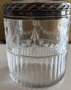 Antique French Robert Linzeler Sterling Silver Crystal Vanity Box Jar - Picture 1 of 20