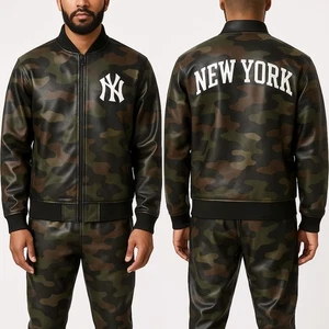 Men's Genuine Lambskin Camouflage Leather Track Suit Sweatsuit - Picture 1 of 2