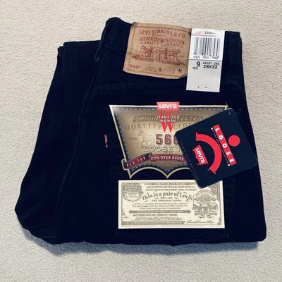Levi's 560 Jeans Womens 9 Medium (Fits 27x32) Black Loose Straight Leg 90s NWT - Image 1 of 4