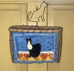 PRIMITIVER HANDBEMALTER Hängekorb KATZE Volkskunst Unikat und Unikat - Bild 1 von 9