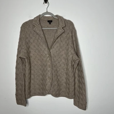 Blazer Suéter Talbots Mujer XL Beige Lana Merino Tejido Cesta Cárdigan Foto 1 de 4