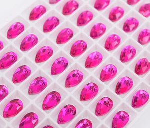 Strass da cucire 6x10 mm vetro rosso rosa lacrima cristallo piatto pietra fondo piatto - Foto 1 di 6