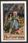 Halloween Postcard,Whitney,Wny05-2, Owl Watches Old Woman,Embossed,Very Nice