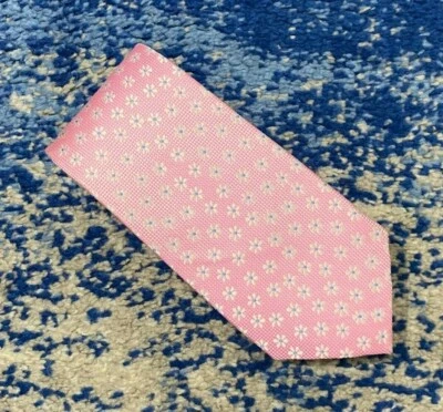 Corbata Bachrach Rosa Azul Plateado-Blanco Floral Geométrica Seda  Foto 1 de 4