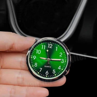 Car Interior Dashboard Clock Mini Luminous Analog Quartz Watch Stick-On Green - Image 1 of 4