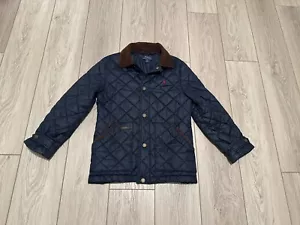 Ralph Lauren Polo Jacke Große 12-14 Blau Gesteppt Cord Besatz Scheunenmantel - Bild 1 von 6