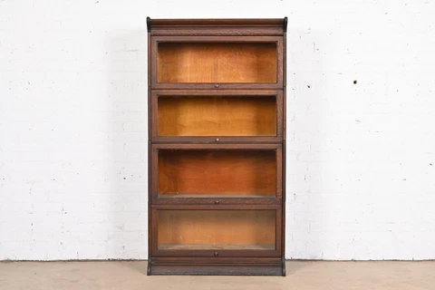 Antique Arts & Crafts Oak Four-Stack Barrister Bookcase by Gunn, Circa 1920s Cover