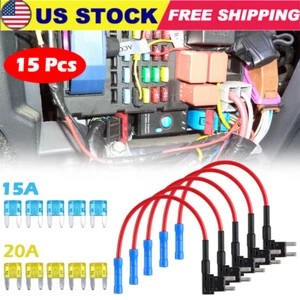 15Pcs Fuse TAP ADAPTER KIT 12V 15 Amp 20Amp Car Add-a-circuit Mini ATM APM Blade - Picture 1 of 11