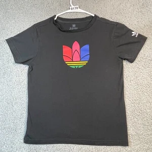 Adidas Shirt Boys Medium Black Adicolor Classics Trefoil Flower Youth Logo Crew - Picture 1 of 8