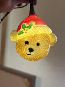 Vintage Teddy Bear w/ Santa Hats Holiday Light Covers, Set of 8 Plastic - Picture 1 of 4
