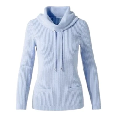 Chicos Drawcord Cowl-Neck Pullover Women's Size 3/XL Light Blue Ribbed Pockets - Image 1 of 4