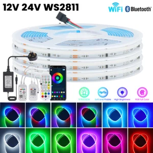 WS2811 RGB LED Strip Lights 12V 24V COB High Density Flexible Tape Rope UK Plug - Picture 1 of 30