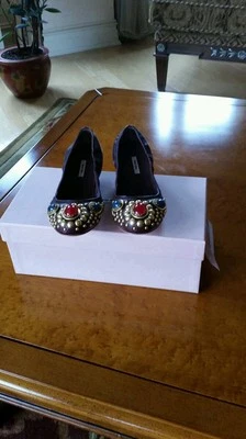 MIU MIU LEATHER BALLET FLATS WITH STUDS SZ 35 NIB - Image 1 of 4