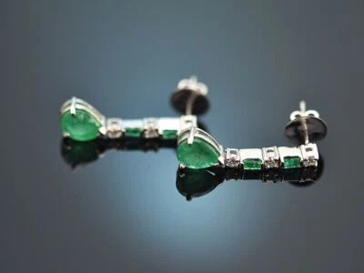 EDLE SMARAGD DIAMANT OHRRINGE WEISS GOLD 585 AUS WIEN UM 1990 - Bild 1 von 4