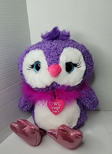Peluche violette First & Main "Owl always love u" avec pieds roses scintillants yeux bleus - Photo 1 sur 11