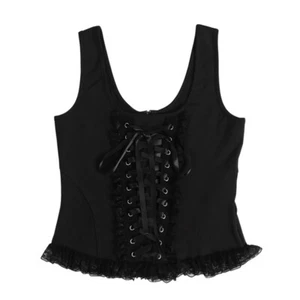 Lady Floral Lace Tank Vest Top Ruffle Bandage Retro Gothic Punk Lolita Sexy Slim - Picture 1 of 11