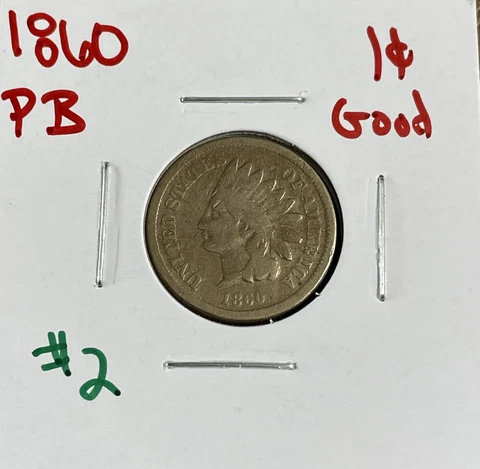 1860 Indian Head Cent / Penny 1c Pointed Bust Good Cover