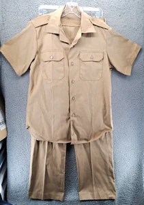 VINTAGE Lot Of Military Button Shirt & Pants 445 Mens Medium Twill Brown 70s 80s - Picture 1 of 22