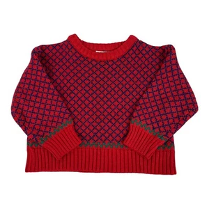 Vintage JG Hook Childs Small Pullover Sweater Red/ Blue/ Green Ribbed Wrists/Hem - Picture 1 of 13