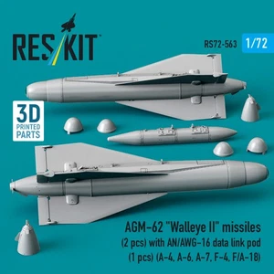 Reskit RS72-0563 AGM-62 misiles Walleye II 2 piezas AN/AWG-16 cápsula de enlace de datos 1 1/72 - Imagen 1 de 3