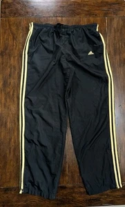 Vtg Y2K Adidas Mens L Track Pants Black Gold 3-Stripe Windbreaker Trouser Street - Picture 1 of 11