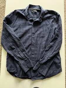 Five Four Casual Long Sleeve Button Down Shirt Men’s Large Windowpane Navy Gray - Picture 1 of 4