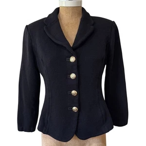 Giacca Santana St. John Knit Basics nera taglia 8 made in USA blazer bottoni oro - Foto 1 di 16