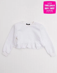 RRP €250 BALMAIN Kids Cropped Sweatshirt Size 6Y White Shoulder Pads Crew Neck - Picture 1 of 6