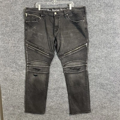 Rock Revival Mens Daviday Moto Jeans Size 42 Black Distressed Zippers Grunge - Image 1 of 4