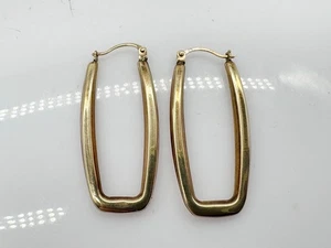 VINTAGE SOLID 9CT GOLD MODERNIST HOOP LOOP DROP DANGLE PAIR LADIES EARRINGS - Picture 1 of 6
