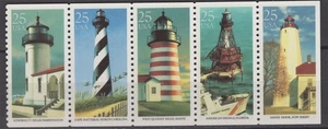 SC# 2470-74 – Folded Se-Tenant of 5 Stamps - 25¢ East Coast Lighthouses -MNH - Picture 1 of 1