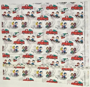NEW cotton Christmas fabric half yard - Peanuts Snoopy N Gang Sledding On White - Picture 1 of 3