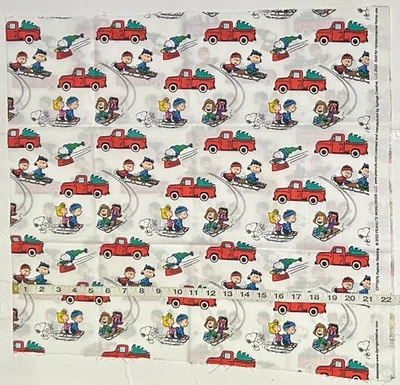 NEW cotton Christmas fabric half yard - Peanuts Snoopy N Gang Sledding On White - Image 1 of 3