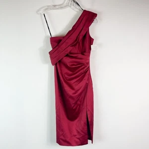 Lavish Alice NWOT Red Pleated One Shoulder Satin Midi Dress Size 0 - Picture 1 of 6