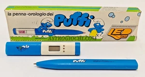 SMURF PENNA E ORLOGIO PUFFI PEYO LED ITALY VINTAGE ANNI 1984 NEW IN BOX - Picture 1 of 7