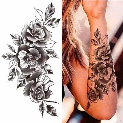 Tatuaje Temporal - Arte Vintage Fiesta Cuerpo Mujer Diseño Flores Falsas Manga Rosa Foto 1 de 4