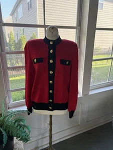 St. John Collection by Marie Gray Red Knit Sweater Gold Buttons Size P ~ EUC - Picture 1 of 9