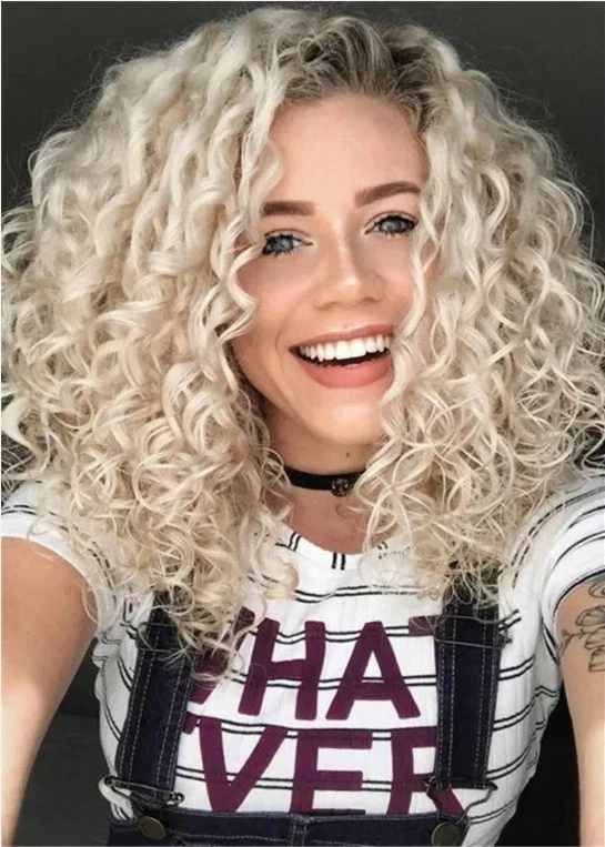 Человеческие волосы новые модные женские пушистые средние легкие светлые вьющиеся полные парики 16 дюймов - Изображение 1 из 4