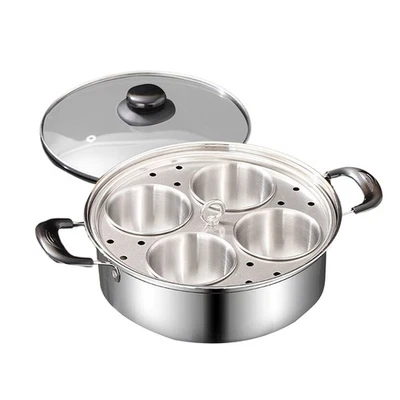 4-Cup Stainless Steel Egg Poacher Pan with Glass Lid Nonstick Egg Cups - Image 1 of 4