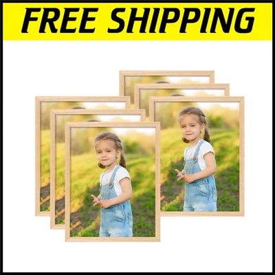 Elegant Oak Wood 8x10 Photo Frame Set of 6 - Real Glass Wall & Tabletop Display - Image 1 of 4