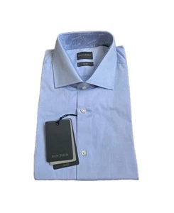 Camisa Dan John Calce Ajustado Manga Larga Sarga 100% Algodón Azul Talla 45/18" PVP £50 - Imagen 1 de 15