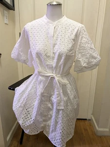 Nine West Fit N Flare Eyelet Dress White M Belted Button Up - Bild 1 von 9